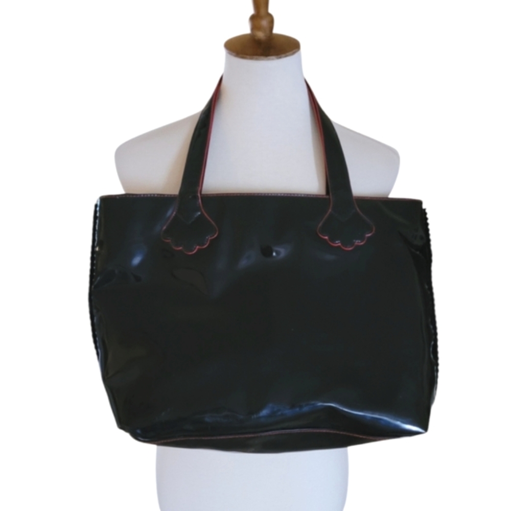 Vintage Stephanie Johnson For Saks Fifth Ave Purse Black Patent Leather Red Trim